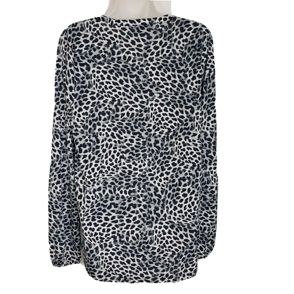 Jones New York Sport Womens Tunic Top Large Animal Print Pockets Split V Neck